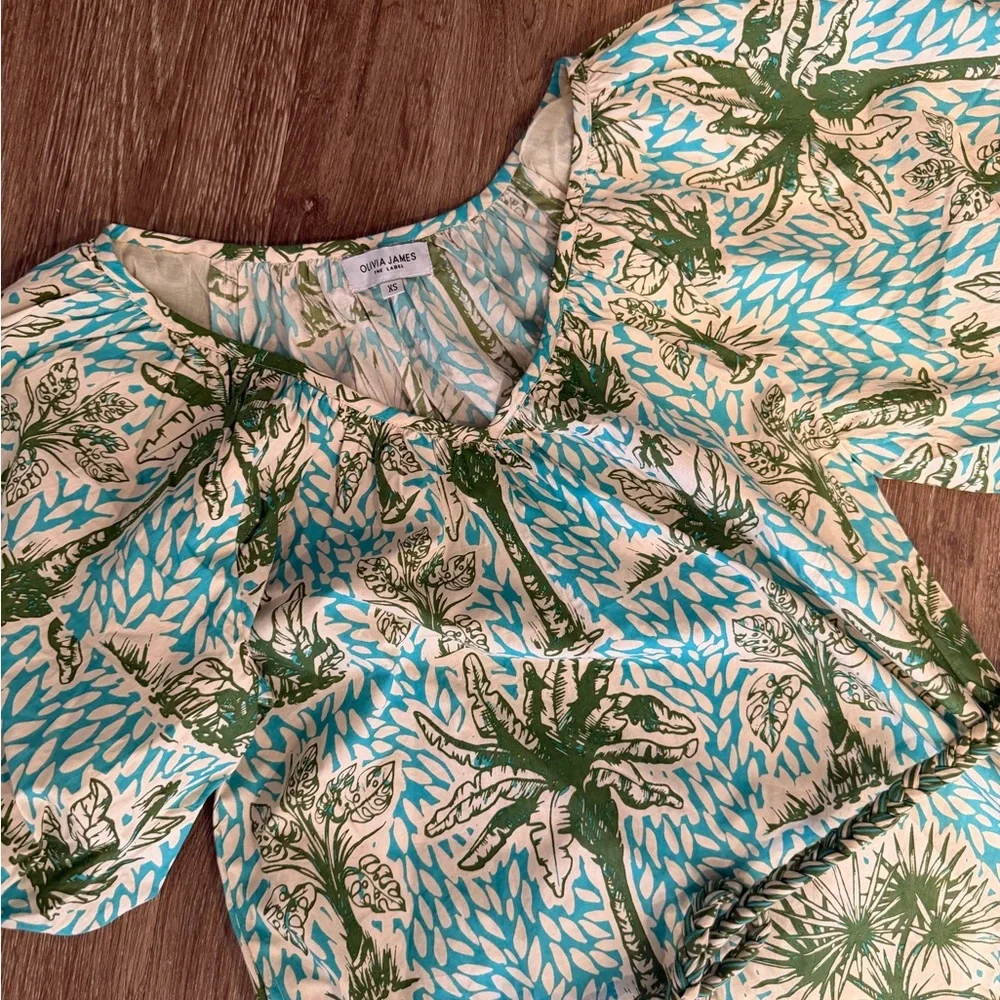 OLIVIA JAMES Green Penny Island Palm Patterned Midi Dress size XS - Picture 9 of 11